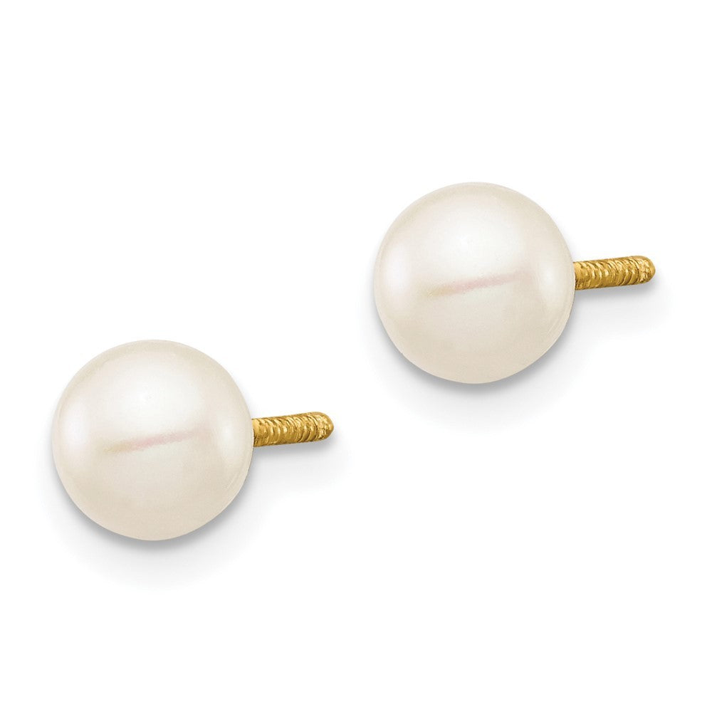 14k Yellow Gold 5-6mm White Near Round Freshwater Cultured Pearl Earrings