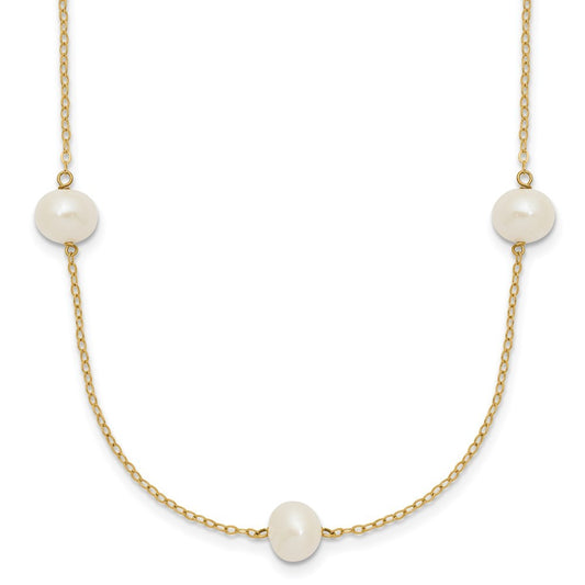 14k Yellow Gold 7-8mm White Freshwater Cultured Pearl 7-Station 16 inch Necklace