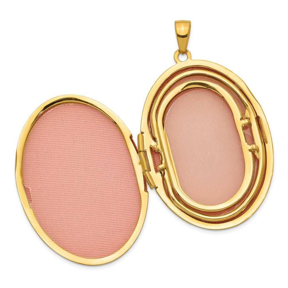 14k Yellow Gold Fancy Engraved 38mm Oval Family Locket Holds 6 Photos