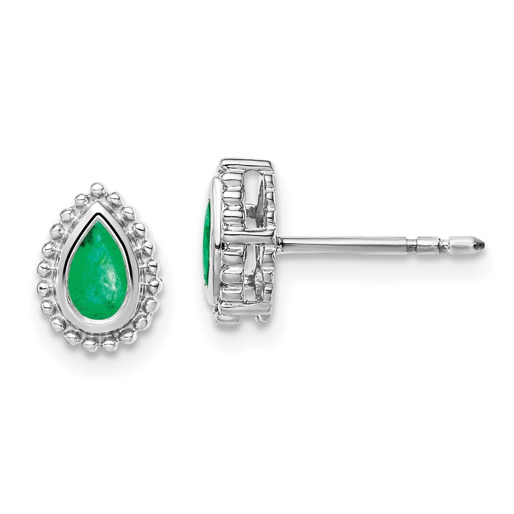 14k White Gold Pear Emerald Earrings