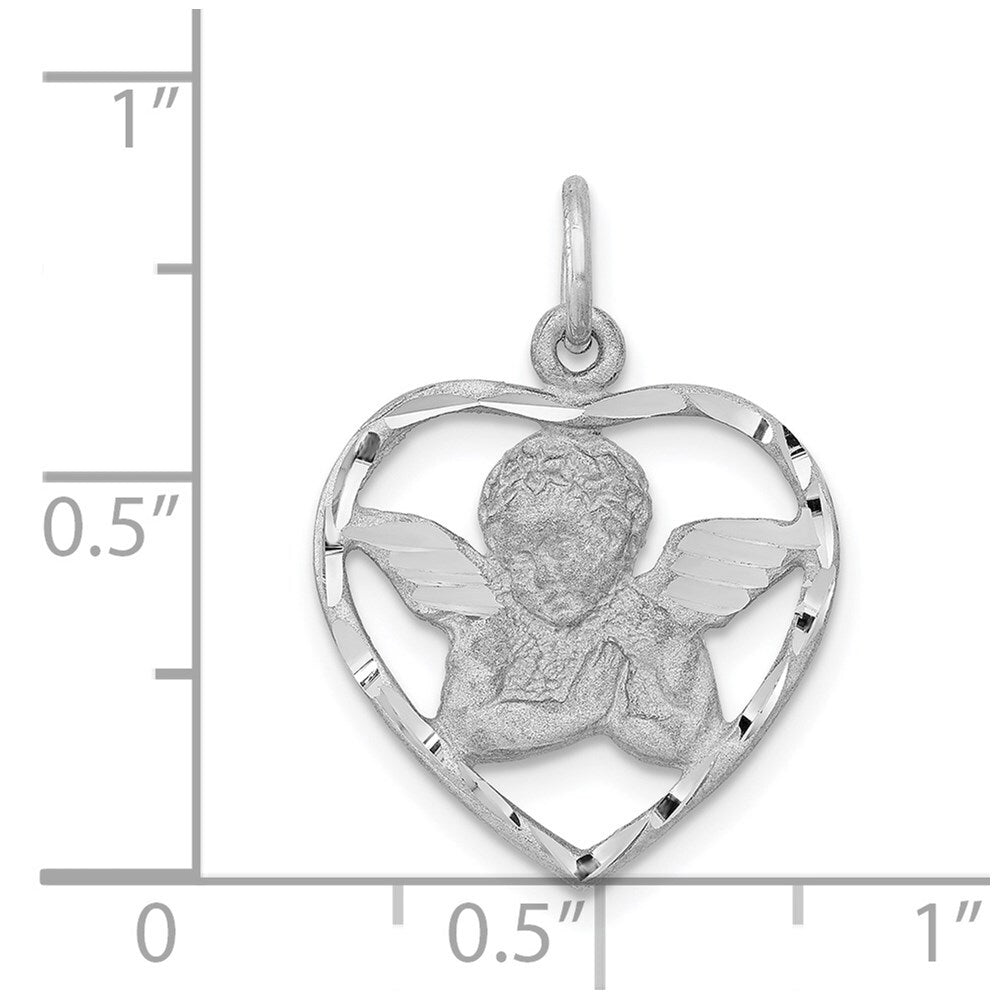 14k White Gold Angel in Heart Charm Pendant for Women