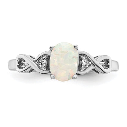 14k White Gold Created Opal and Diamond Ring Size 7