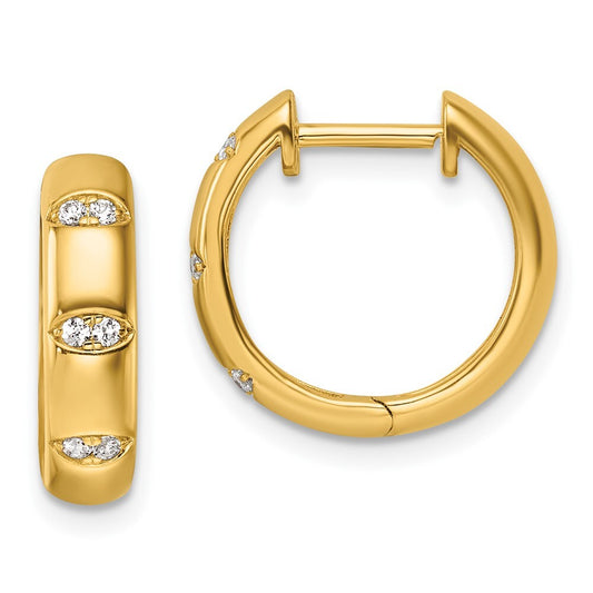 14k Yellow Gold Polished Diamond Fancy Huggie Hoop Earrings