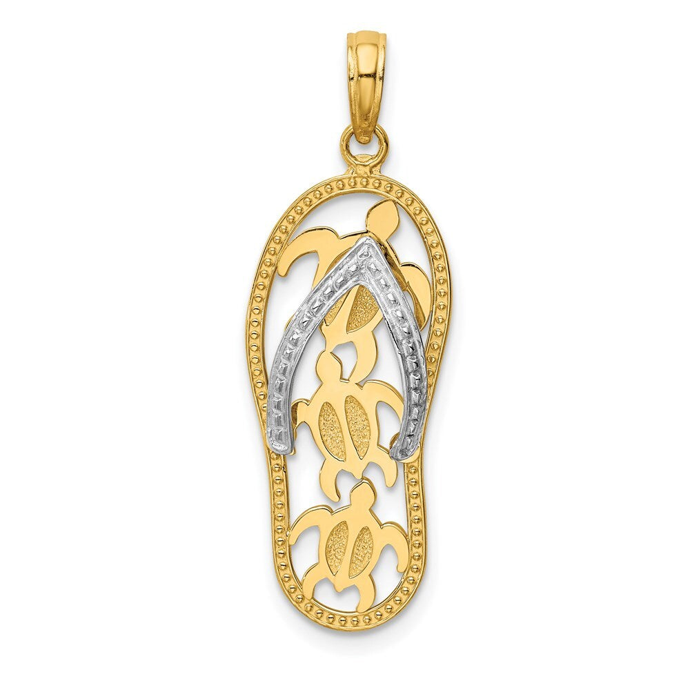 14k Two-tone Gold Triple Sea Turtle Flip-Flop Pendant for Women