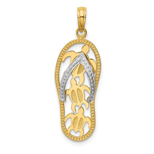 14k Two-tone Gold Triple Sea Turtle Flip-Flop Pendant for Women