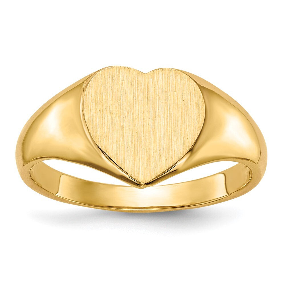 14K Yellow Gold 9.0x9.0mm Open Back Heart Signet Ring