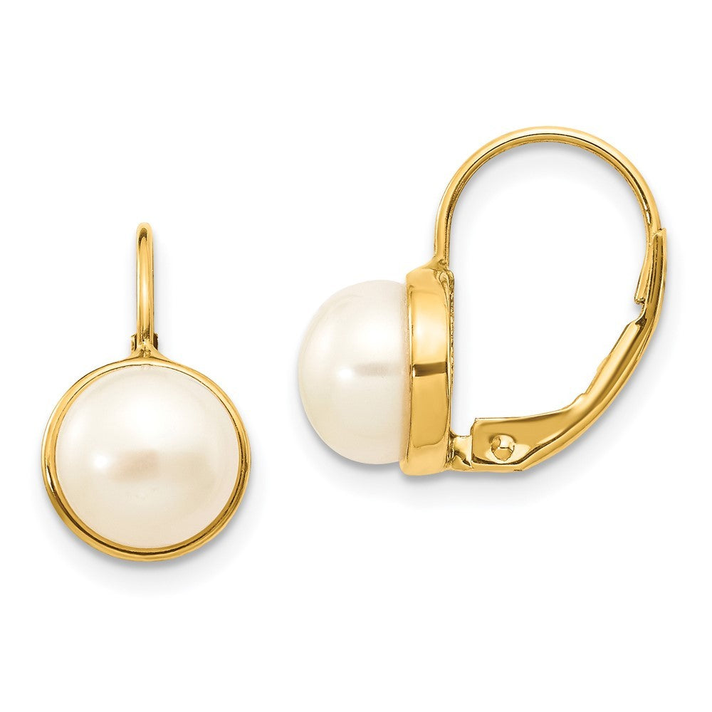 14k Yellow Gold 6-7mm White Button Freshwater Cultured Pearl Leverback Earrings