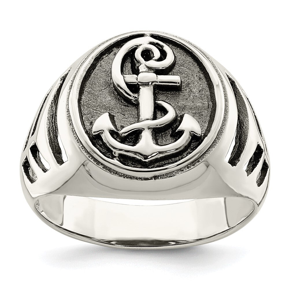 Sterling Silver Antiqued Anchor Ring Size 9