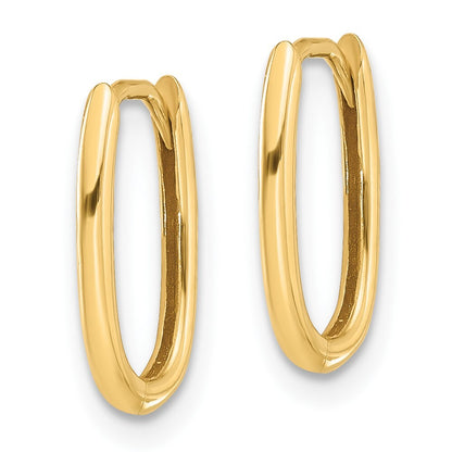 14k Yellow Gold Polished Oval Hinged Hoop Earrings Gift for Women