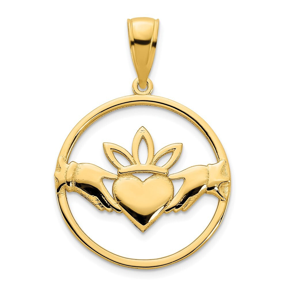 14k Yellow Gold Claddagh Circle Pendant for Women