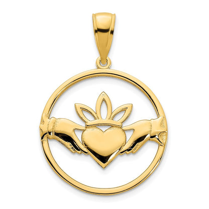14k Yellow Gold Claddagh Circle Pendant for Women