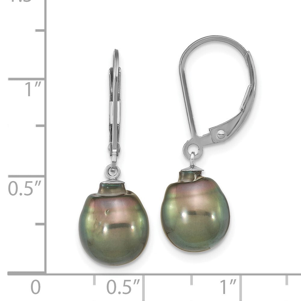 Sterling Silver Black Teardrop Tahitian Saltwater Cultured Pearl Dangle Earrings