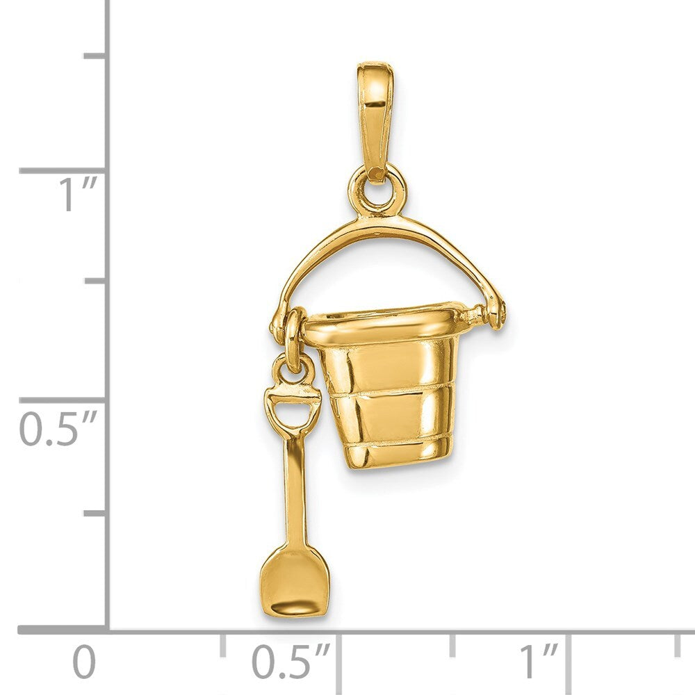 14k Yellow Gold Polished 3-D Moveable Pail and Shovel Pendant for Women