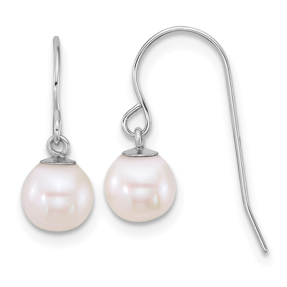 14k White Gold 6-7mm Freshwater Cultured Pearl Dangle Shepherd Hook Earrings