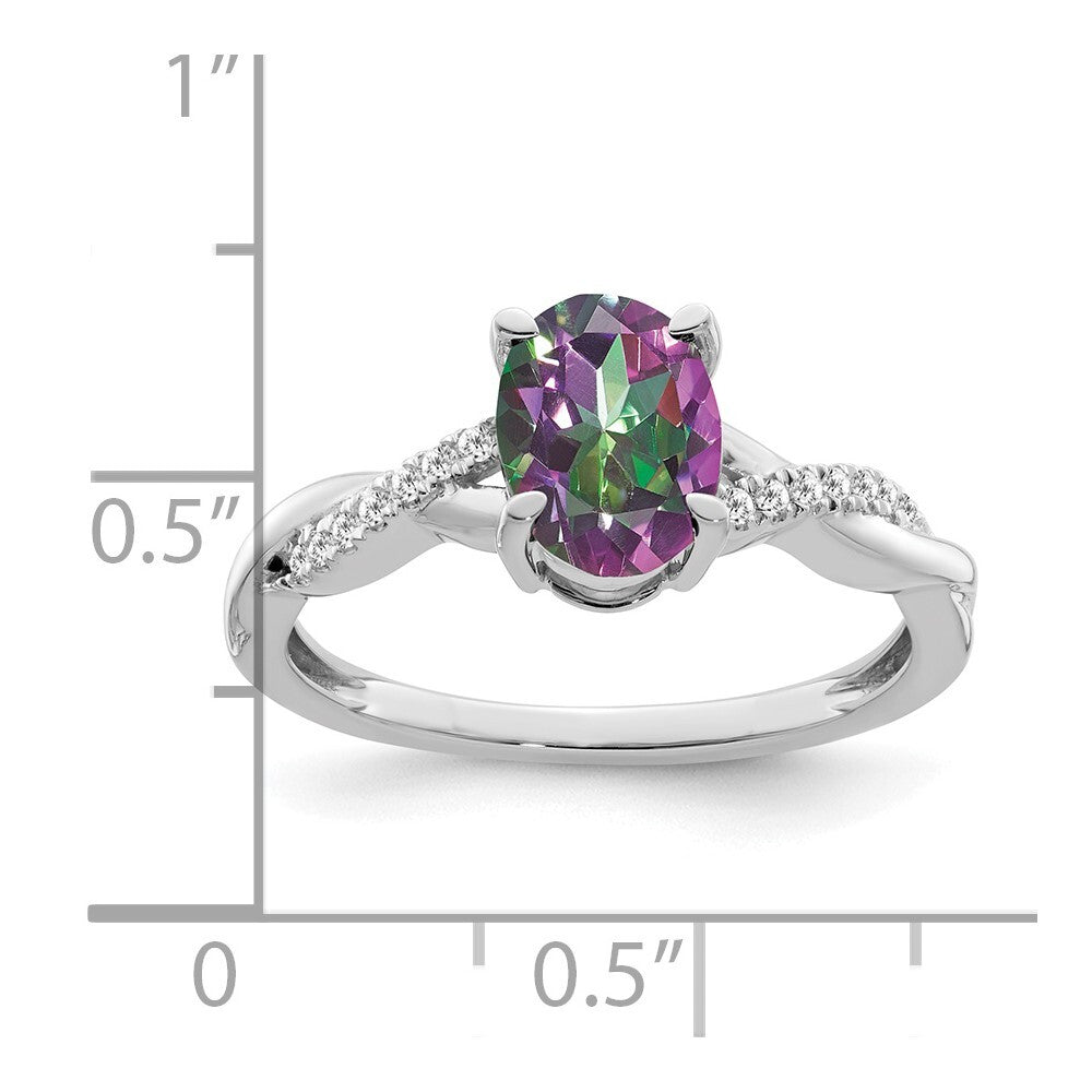 14k White Gold Oval Mystic Fire Topaz and Diamond Ring Size 7