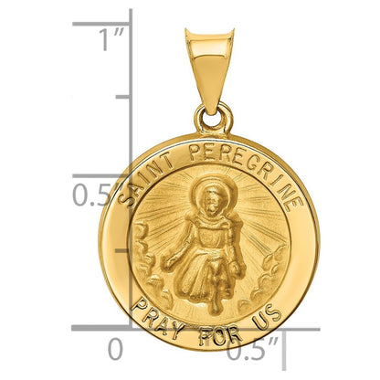 14k Yellow Gold Polished and Satin St Peregrine Medal Hollow Pendant for Women