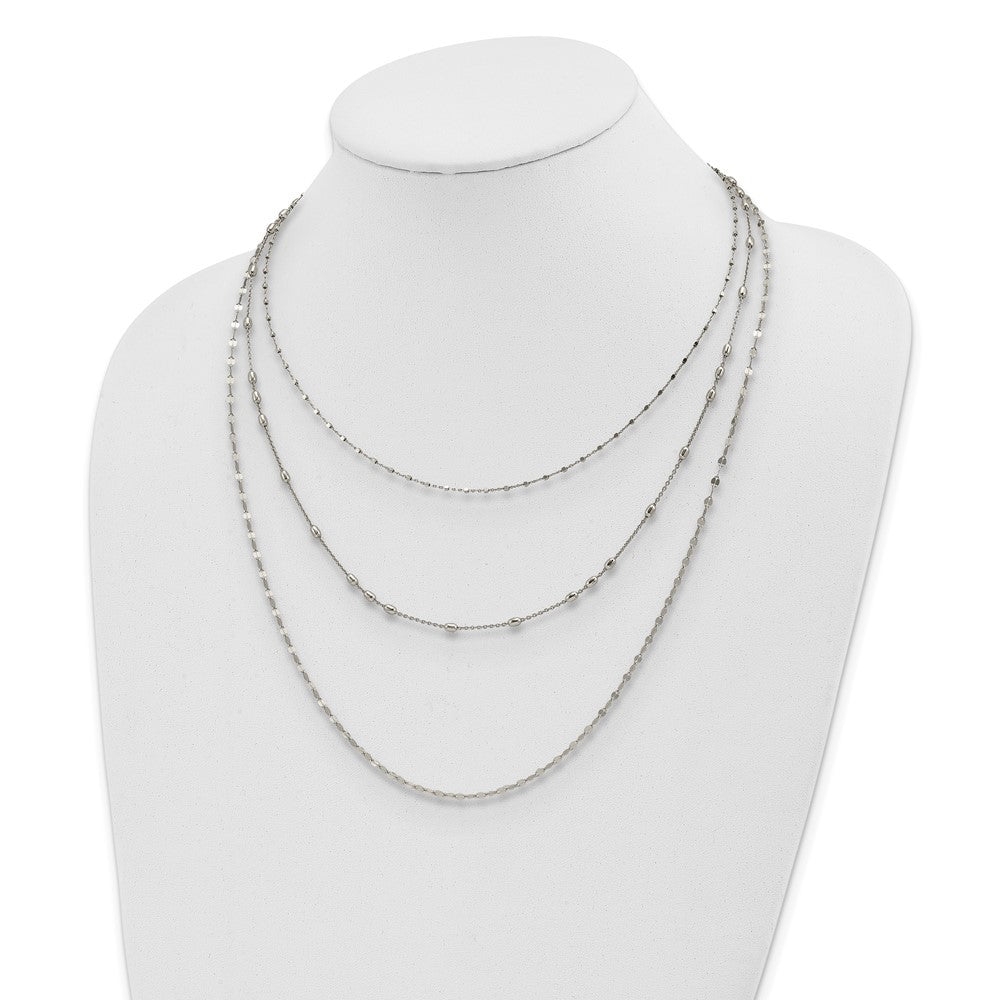 Sterling Silver Rhodium-plated Beaded Layered with 2in .ext Necklace