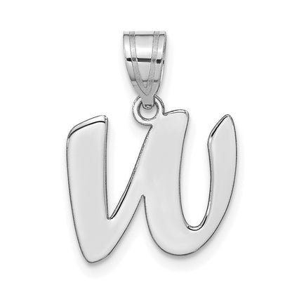 14k White Gold Polished Script Letter W Initial Pendant for Women