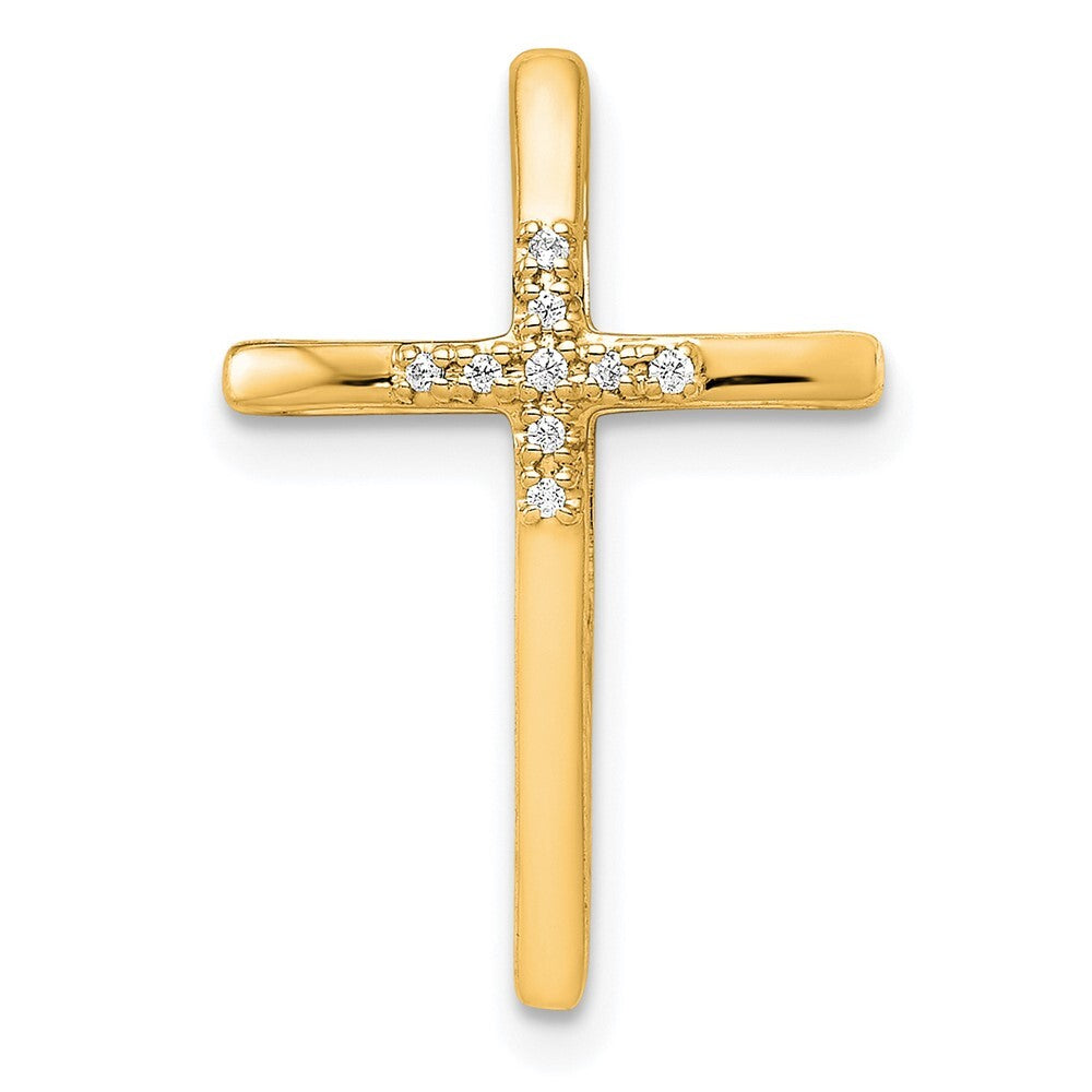 14k Yellow Gold .03ct. Diamond Cross Chain Slide Pendant for Women