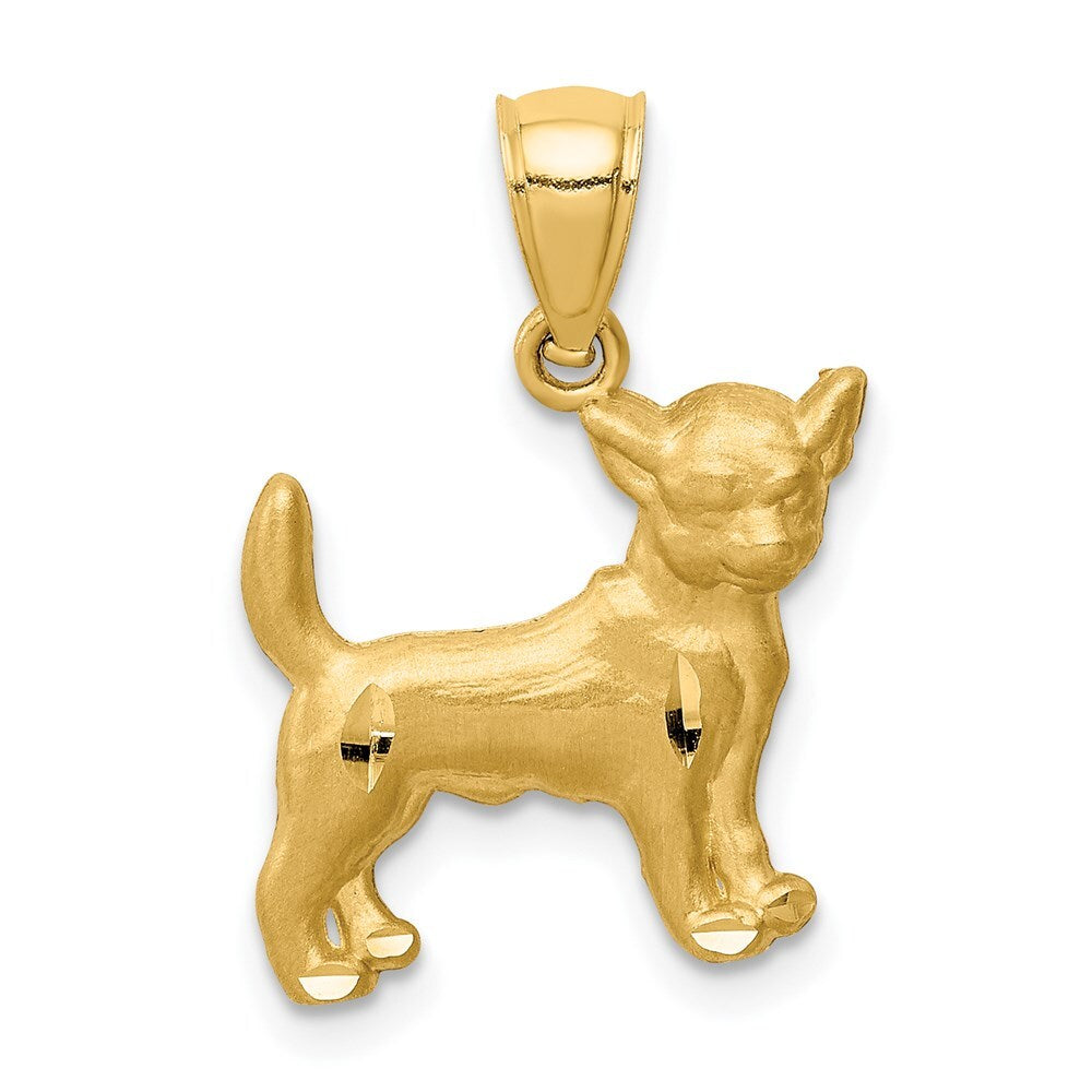 14k Yellow Gold Diamond-cut Chihuahua Pendant for Women