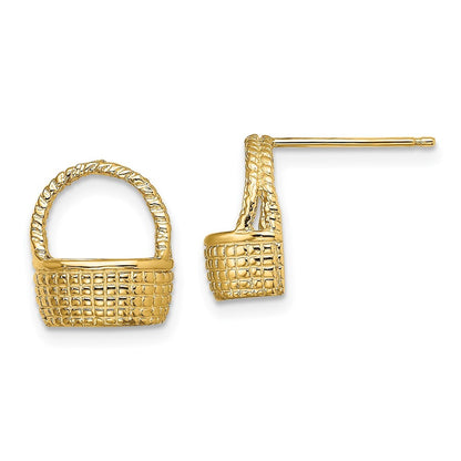 14k Yellow Gold Basket Flat Back Stud Earrings