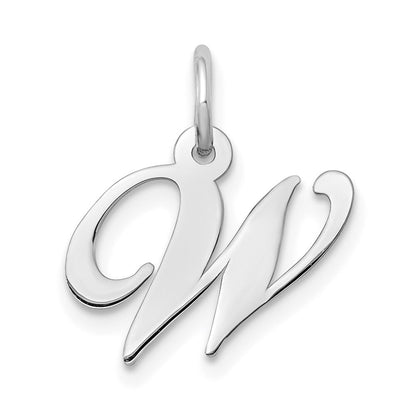 14k White Gold Small Fancy Script Letter W Initial Charm Pendant for Women
