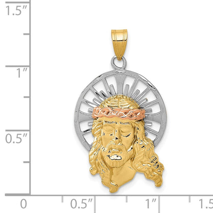 14k Tri-Color Gold Tri-color Diamond-cut Christ Charm Pendant for Women