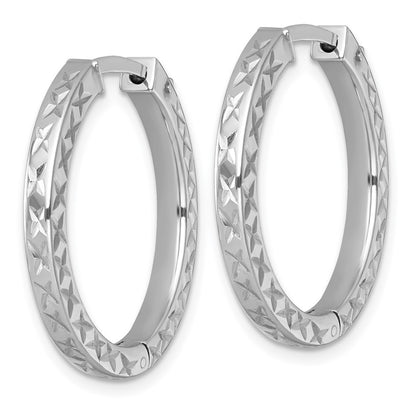 Sterling Silver Diamond-cut Safety Lock Hinged Square Tube Hoop Earrings