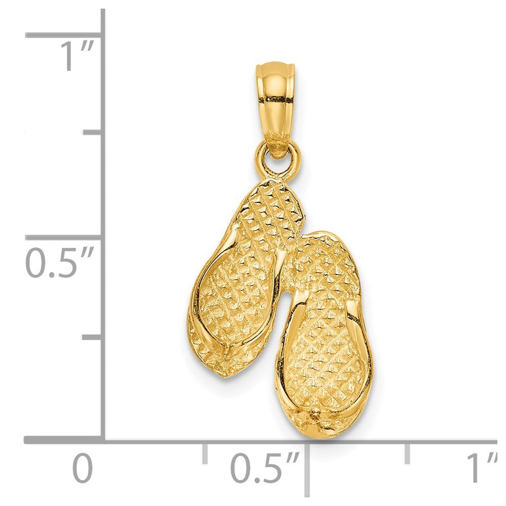 14k Yellow Gold 3D OCEAN CITY Double Flip-flop Charm Pendant