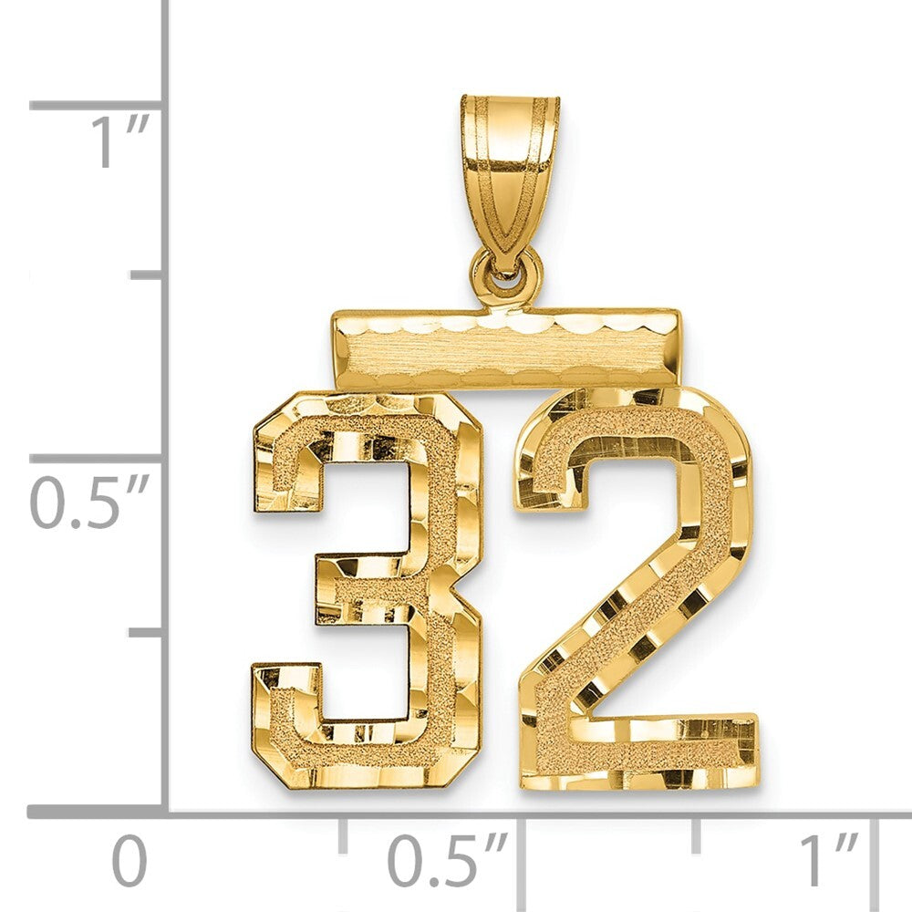 14k Yellow Gold Medium Diamond-cut Number 32 Charm Pendant for Women