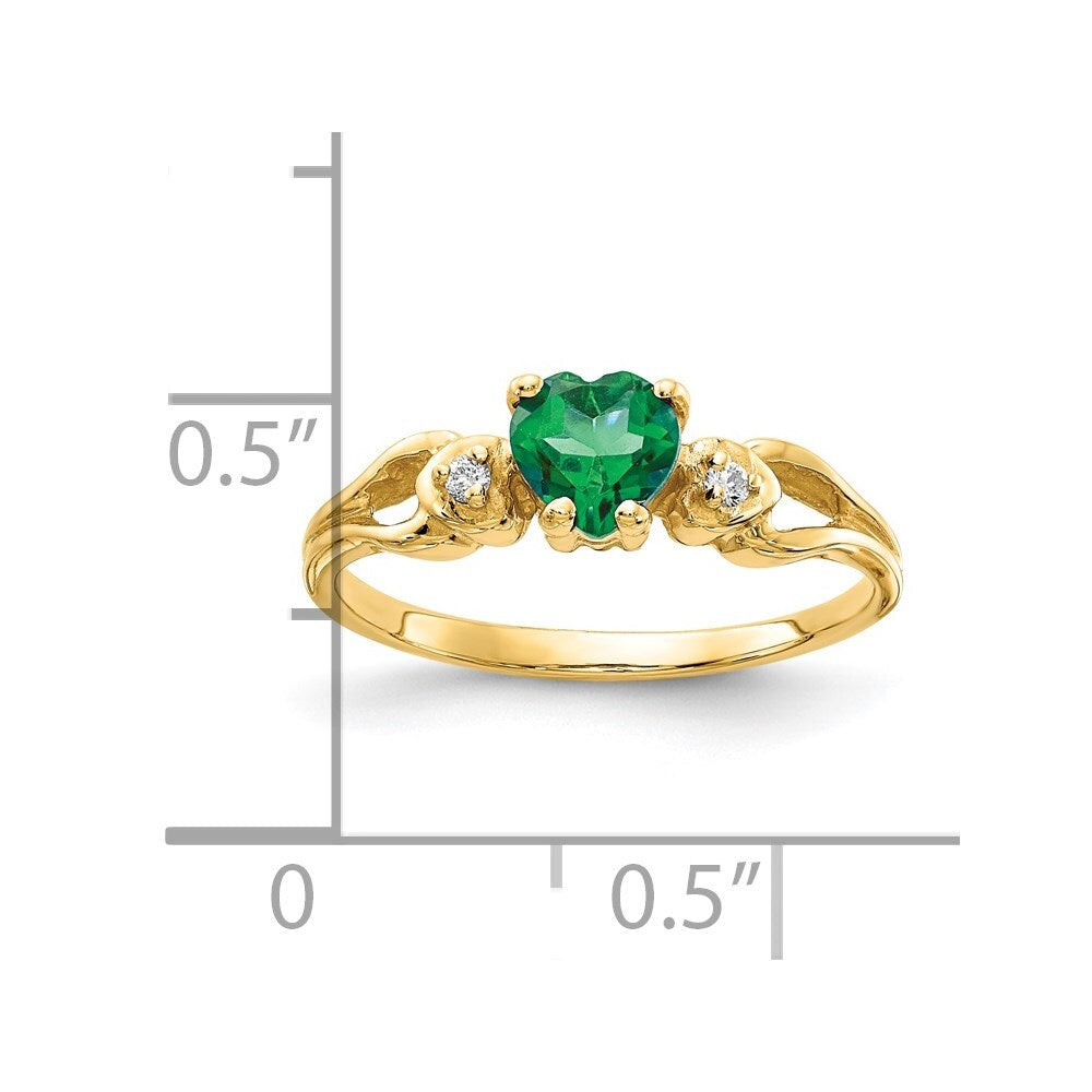 14K Yellow Gold 5mm Heart Emerald AA Diamond ring