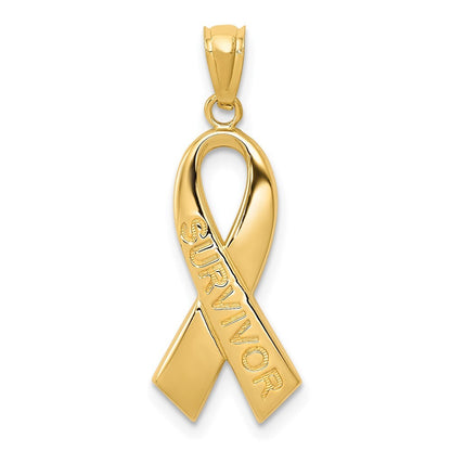 14k Yellow Gold Gold Polished SURVIVOR Ribbon Pendant for Women