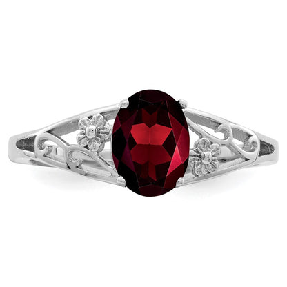 Sterling Silver Rhodium-plated Garnet Ring Size 7