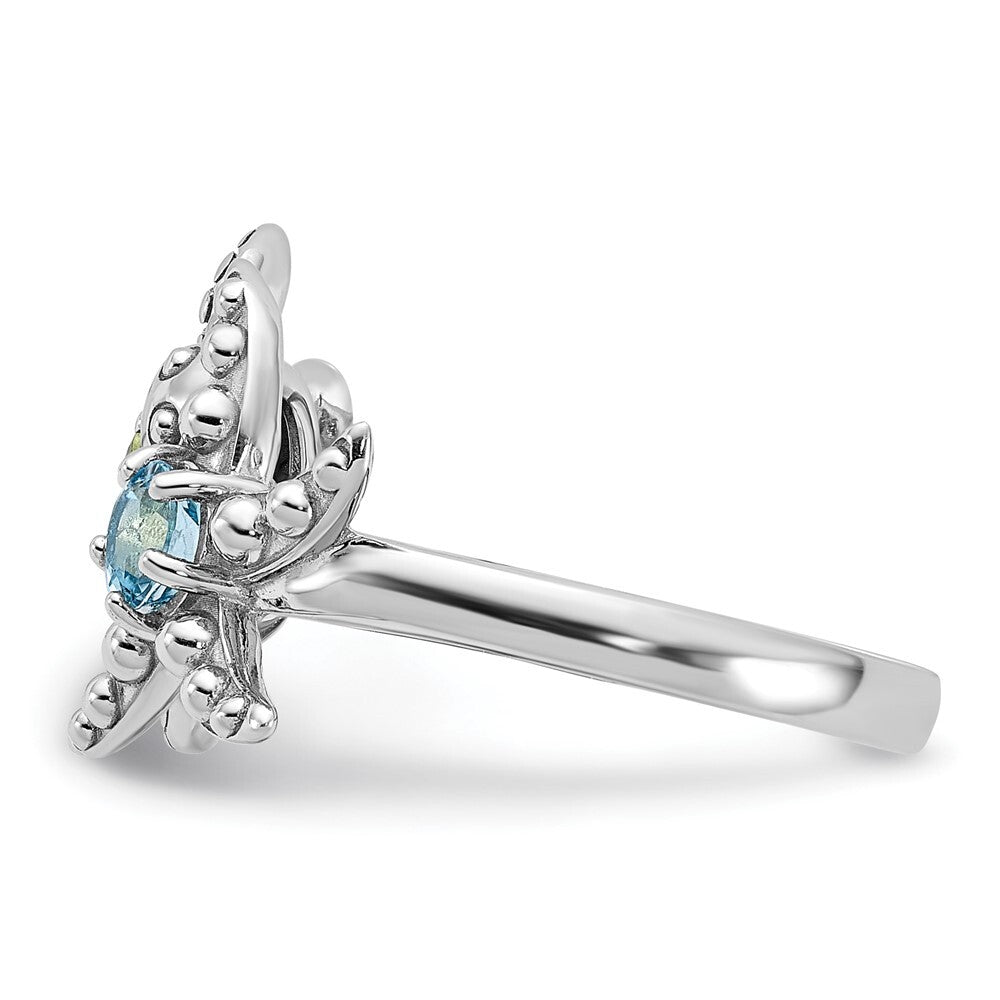 Sterling Silver Peridot and Swiss Blue Topaz Turtle and Starfish Ring Size 7