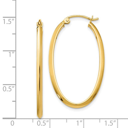 14k Yellow Gold 2mm Oval Hoop Earrings