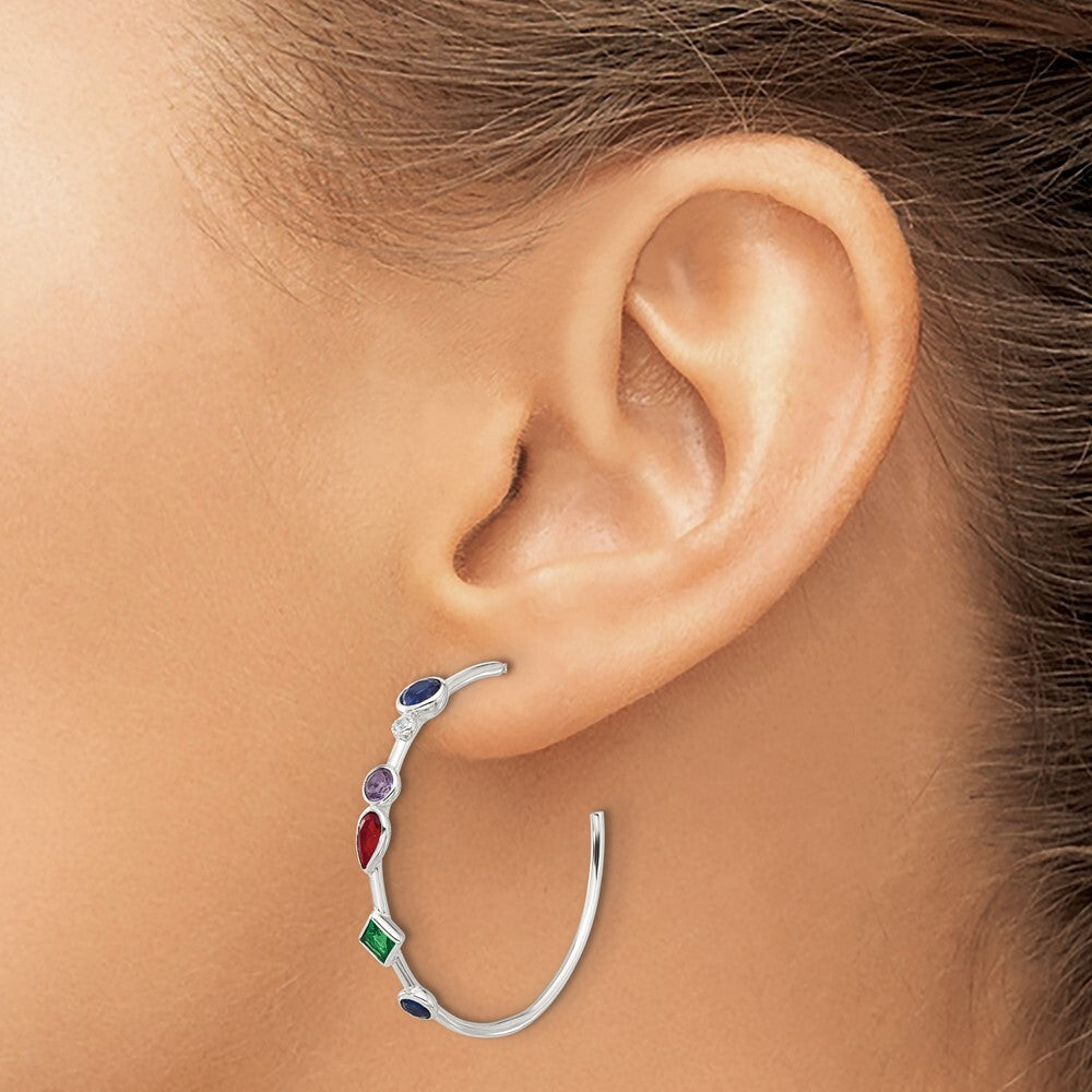 Sterling Silver E-coated Multi Color Cubic Zirconia Post Hoop Earrings