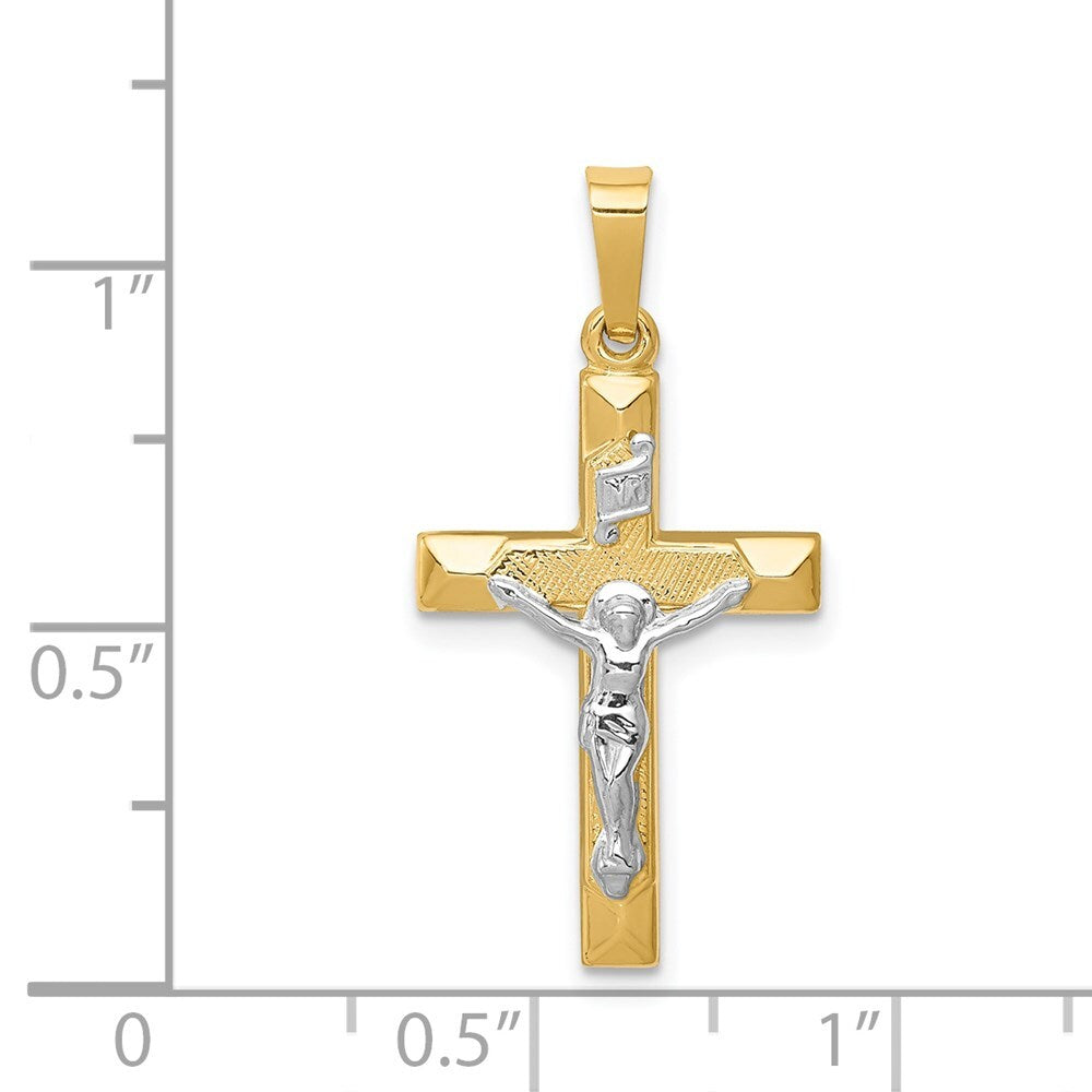 14k Two-tone Gold INRI Hollow Crucifix Pendant for Women