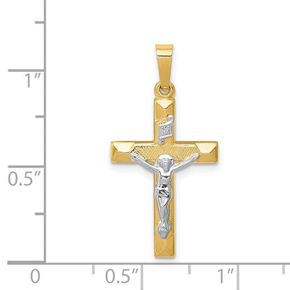 14k Two-tone Gold INRI Hollow Crucifix Pendant for Women