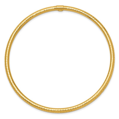 14k Yellow Gold Polished Diamond-cut Tube 3.00mm Slip-on Round Bangle Bracelet
