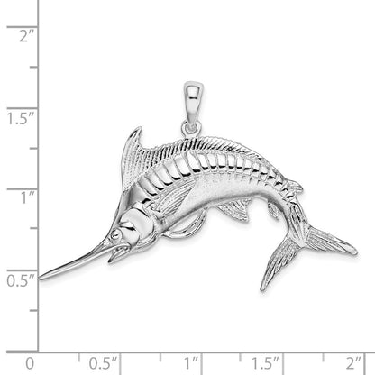 Sterling Silver Rhodium-Plated Polished and Satin Blue Marlin Pendant