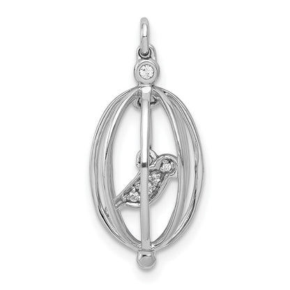 14k White Gold Diamond Bird in Cage Pendant for Women