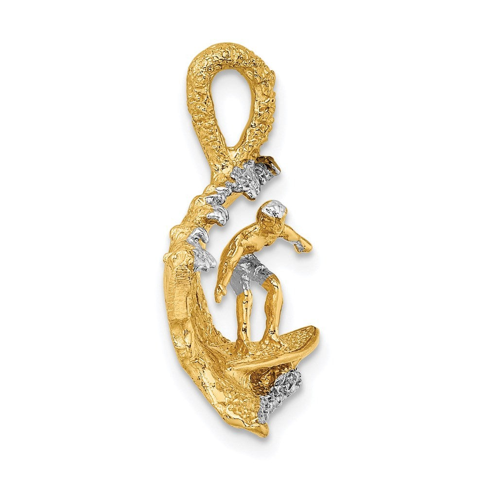 14k Yellow Gold & Rhodium 3-D Surfer In Wave Charm