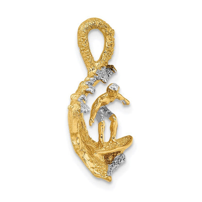 14k Yellow Gold & Rhodium 3-D Surfer In Wave Charm