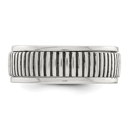 Sterling Silver Polished Oxidized Patterned Men's Ring