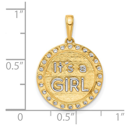 14k Yellow Gold and White Rhodium Diamond-Cut It's A Girl Pendant for Women