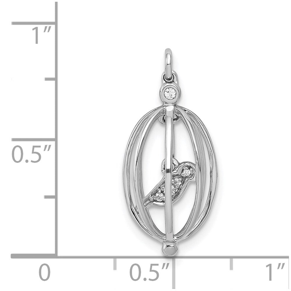 14k White Gold Diamond Bird in Cage Pendant for Women