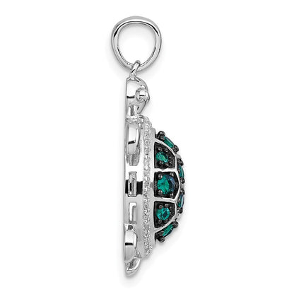 Sterling Silver White and Black White and Green Cubic Zirconia Turtle Pendant