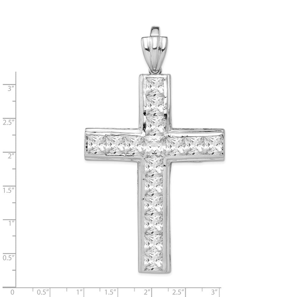 Sterling Silver Rhodium-plated Cubic Zirconia Cross Pendant
