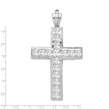 Sterling Silver Rhodium-plated Cubic Zirconia Cross Pendant