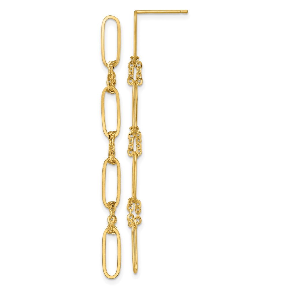 14k Yellow Gold Polished Fancy Paperclip and Chain Link Dangle Earrings